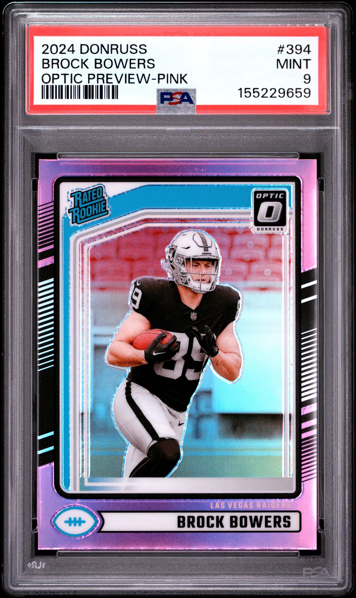 2024 Panini Donruss Brock Bowers #394 (Optic Preview-Pink) Mint 9 front