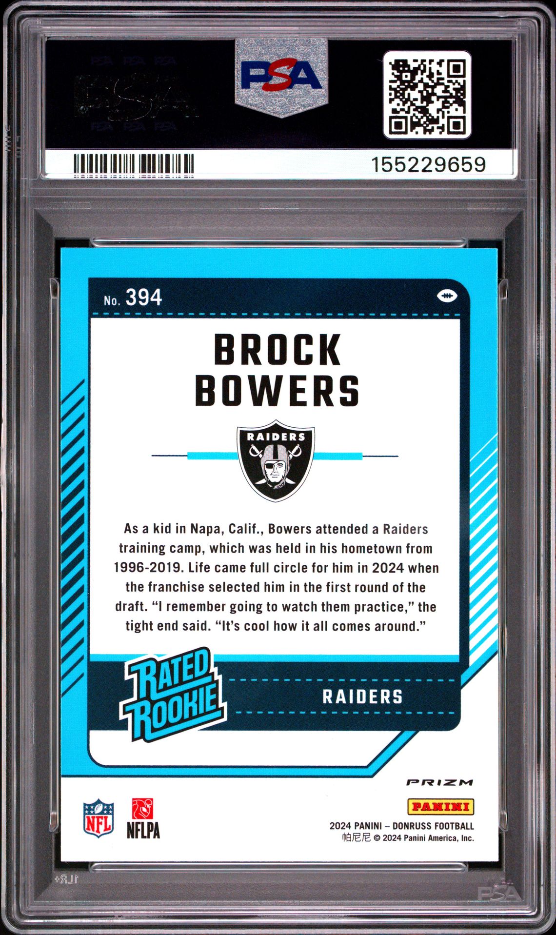 2024 Panini Donruss Brock Bowers #394 (Optic Preview-Pink) Mint 9 back