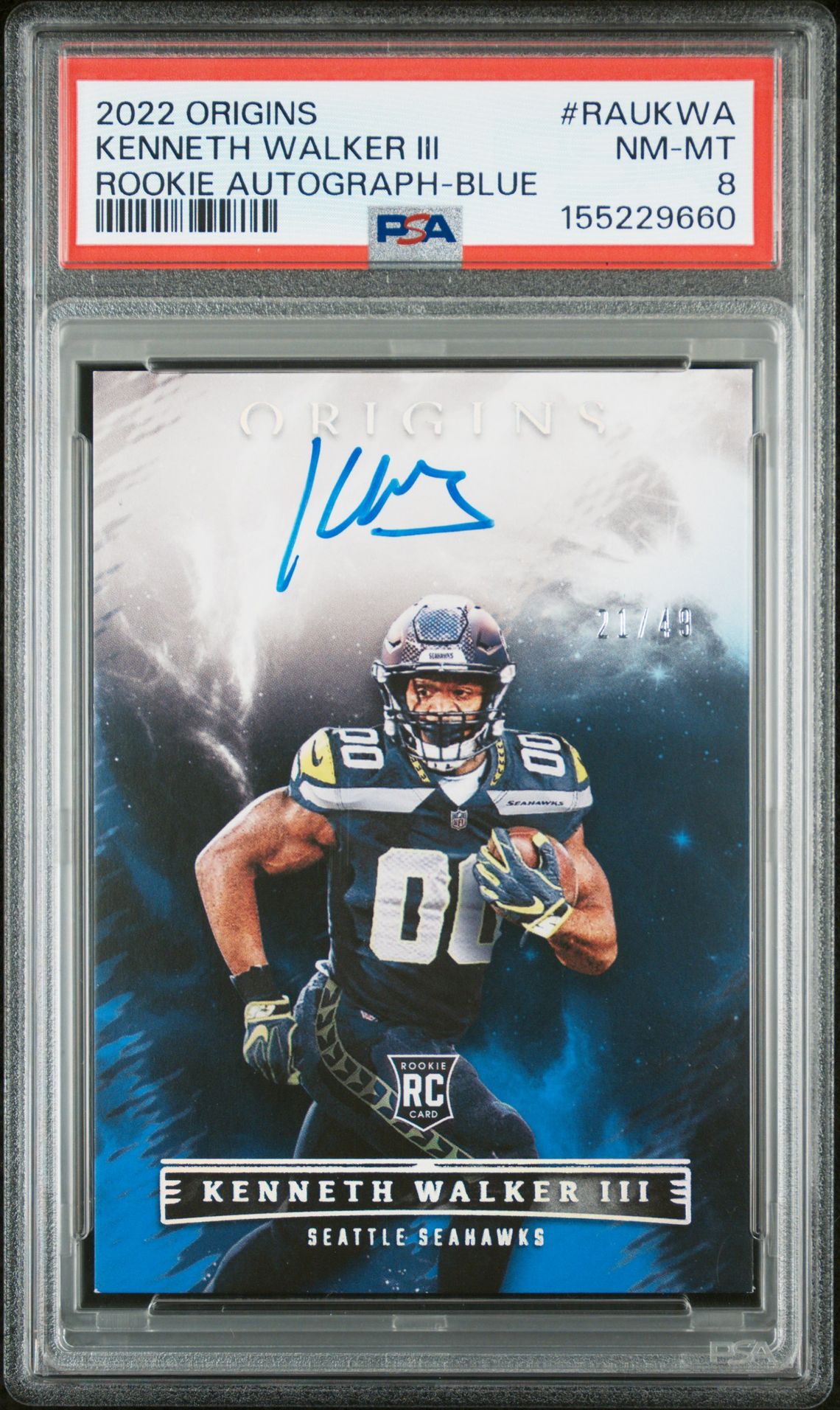 2022 Panini Origins Rookie Autographs Kenneth Walker Iii #Raukwa (Rookie Autograph-Blue) Nm-Mt 8 front