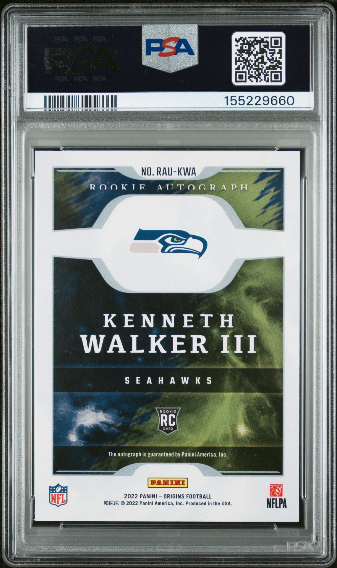 2022 Panini Origins Rookie Autographs Kenneth Walker Iii #Raukwa (Rookie Autograph-Blue) Nm-Mt 8 back