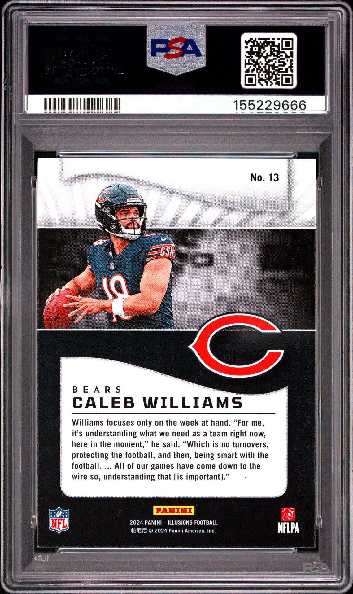 2024 Panini Illusions Caleb Williams #13 (Trophy Collection Emerald) Mint 9 back