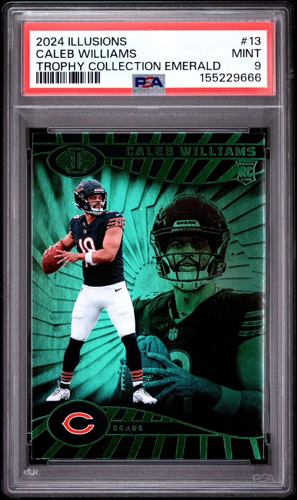 2024 Panini Illusions Caleb Williams #13 (Trophy Collection Emerald) Mint 9 front