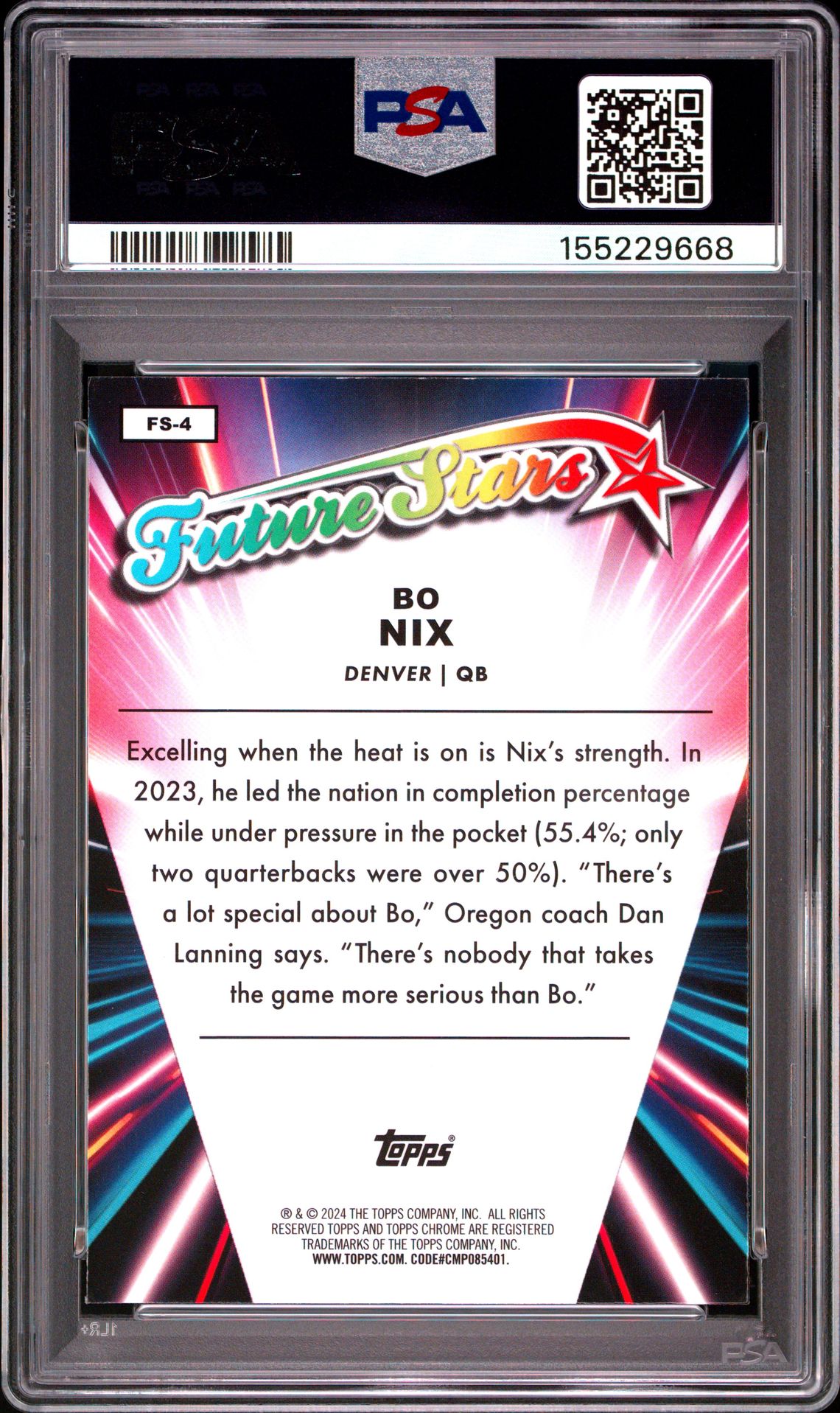 2024 Topps Chrome Future Stars Bo Nix #Fs4 Mint 9 back