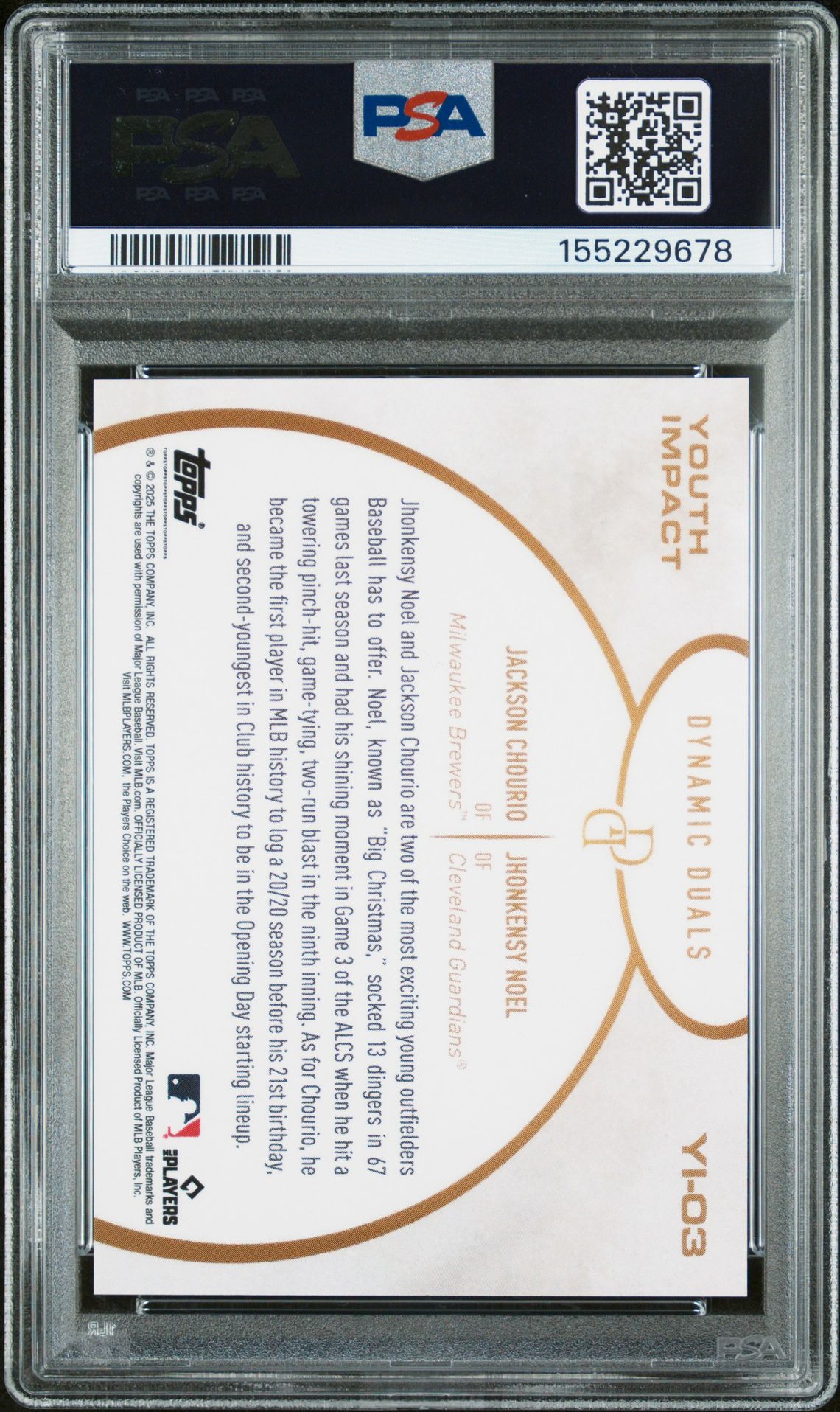 2025 Topps Dynamic Duals Youth Impact Chourio/Noel #Yi03 Mint 9 back