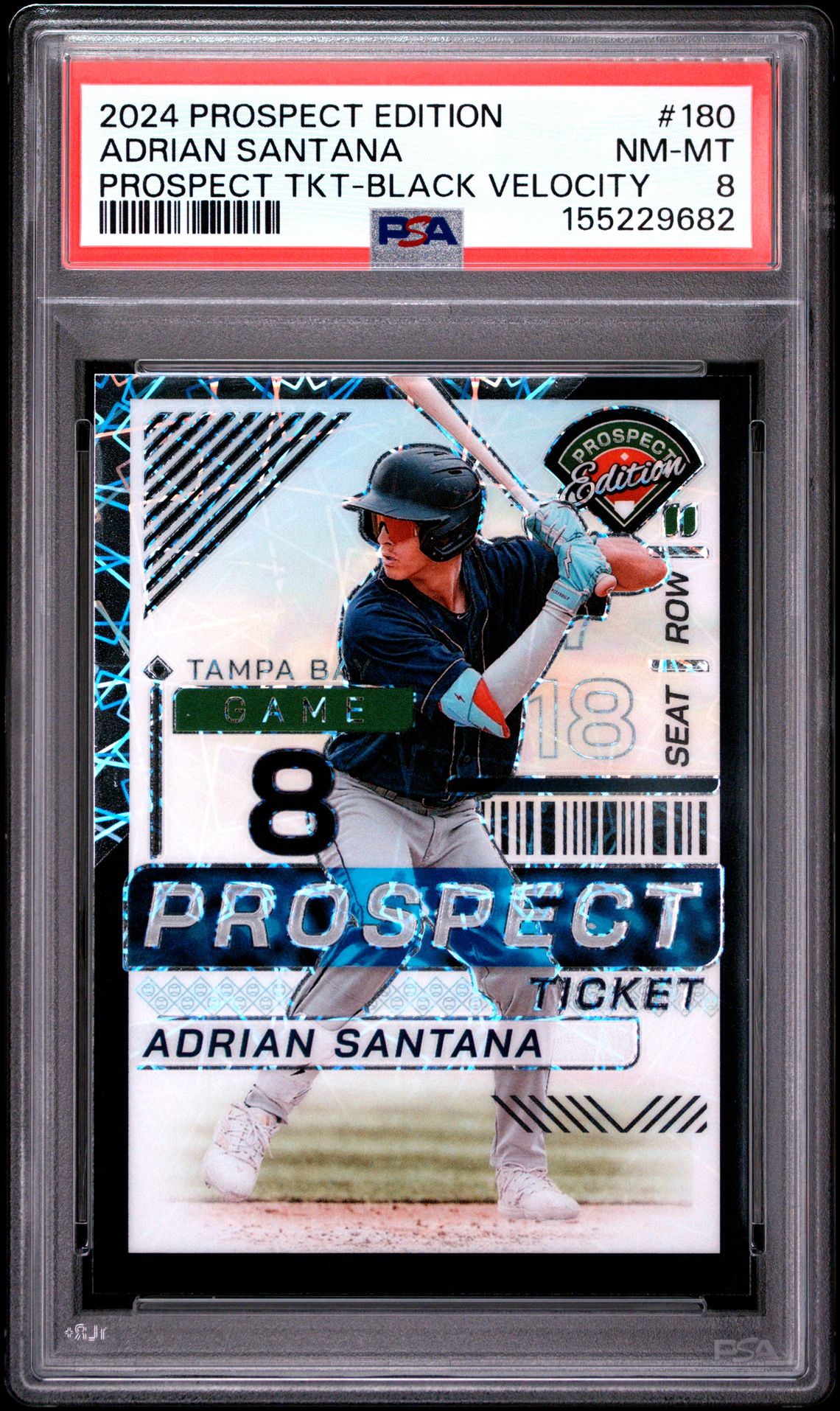2024 Panini Prospect Edition Prospect Ticket Adrian Santana #180 (Prospect Tkt-Black Velocity) Nm-Mt 8 front