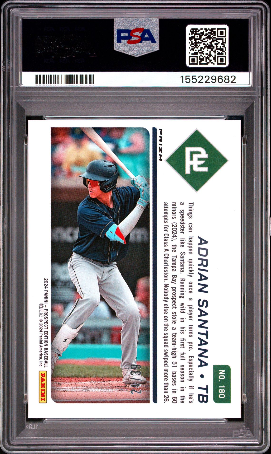 2024 Panini Prospect Edition Prospect Ticket Adrian Santana #180 (Prospect Tkt-Black Velocity) Nm-Mt 8 back