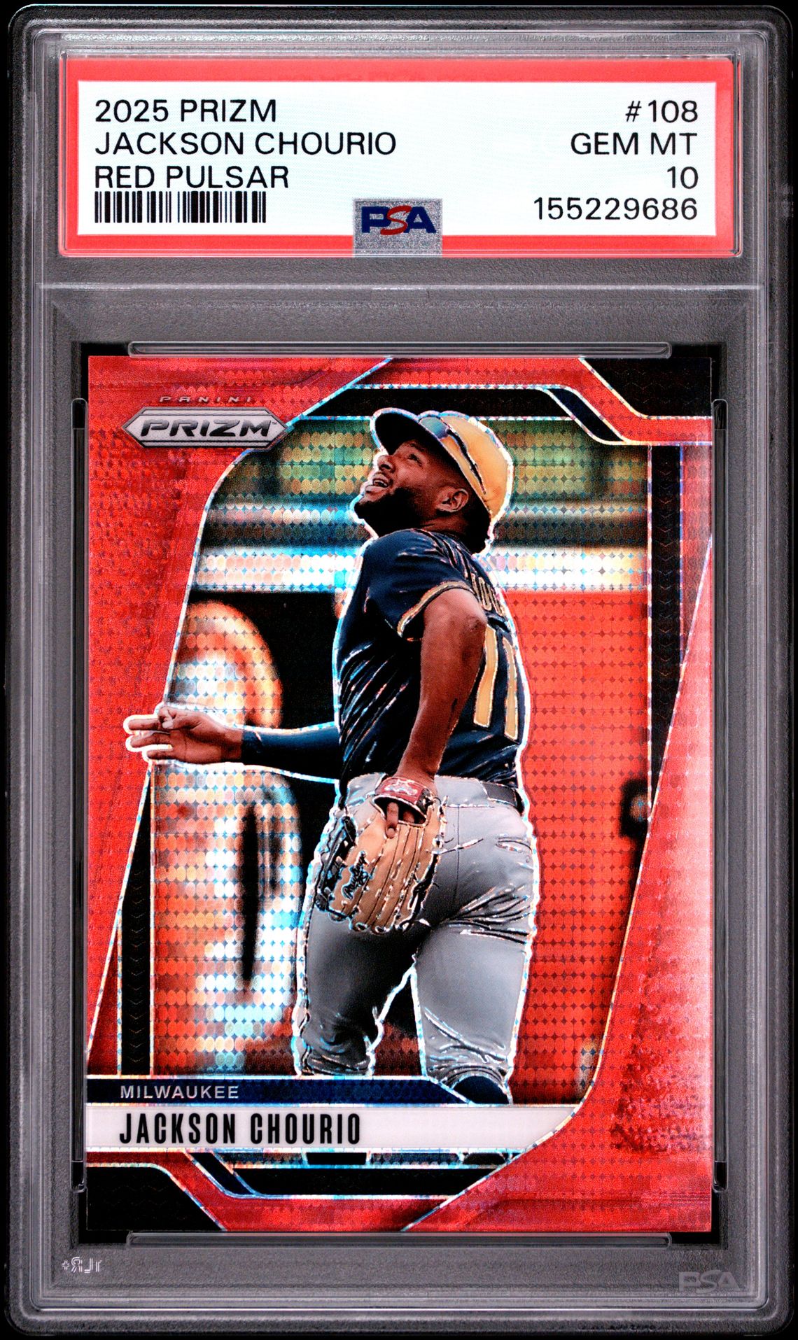 2025 Panini Prizm Jackson Chourio #108 (Red Pulsar) Gem Mt 10 front