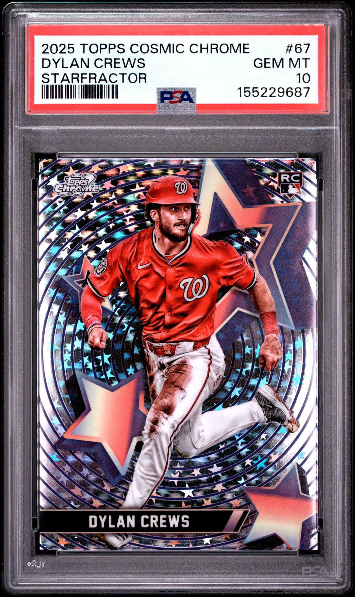 2025 Topps Cosmic Chrome Starfractor Dylan Crews #67 Gem Mt 10 front view - PSA graded GEM MT 10
