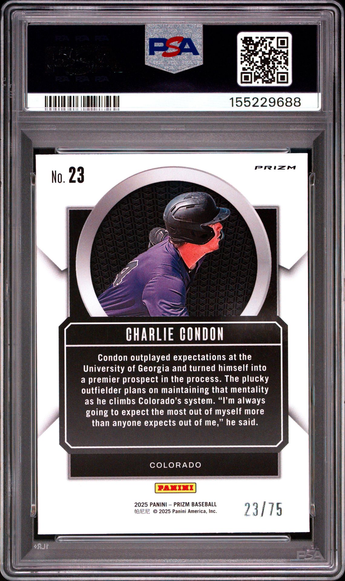 2025 Panini Prizm Talisman Charlie Condon #23 (Talisman-Blue Pulsar) Gem Mt 10 back