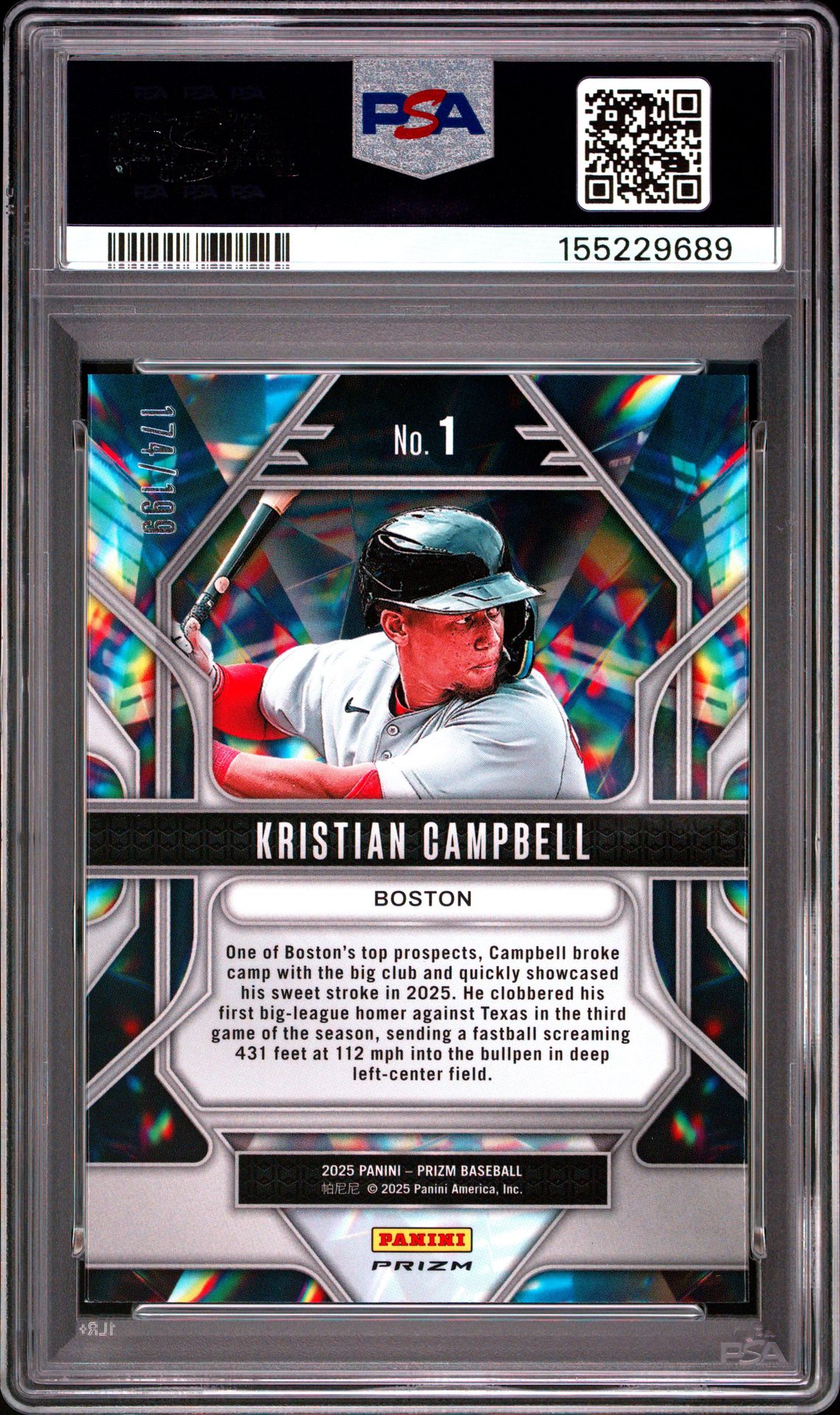 2025 Panini Prizm Prizmatic Kristian Campbell #1 (Prizmatic-Red Prizm) Mint 9 back