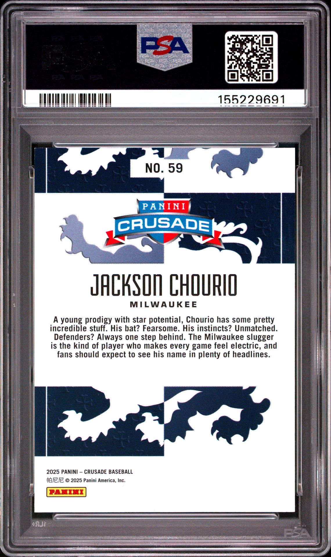 2025 Panini Crusade Jackson Chourio #59 (Blue) Mint 9 back