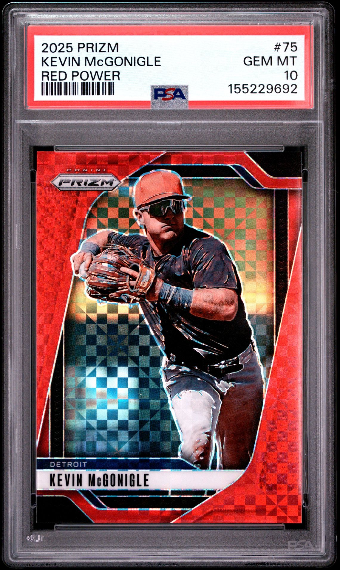 2025 Panini Prizm Kevin Mcgonigle #75 (Red Power) Gem Mt 10 front view - PSA graded GEM MT 10