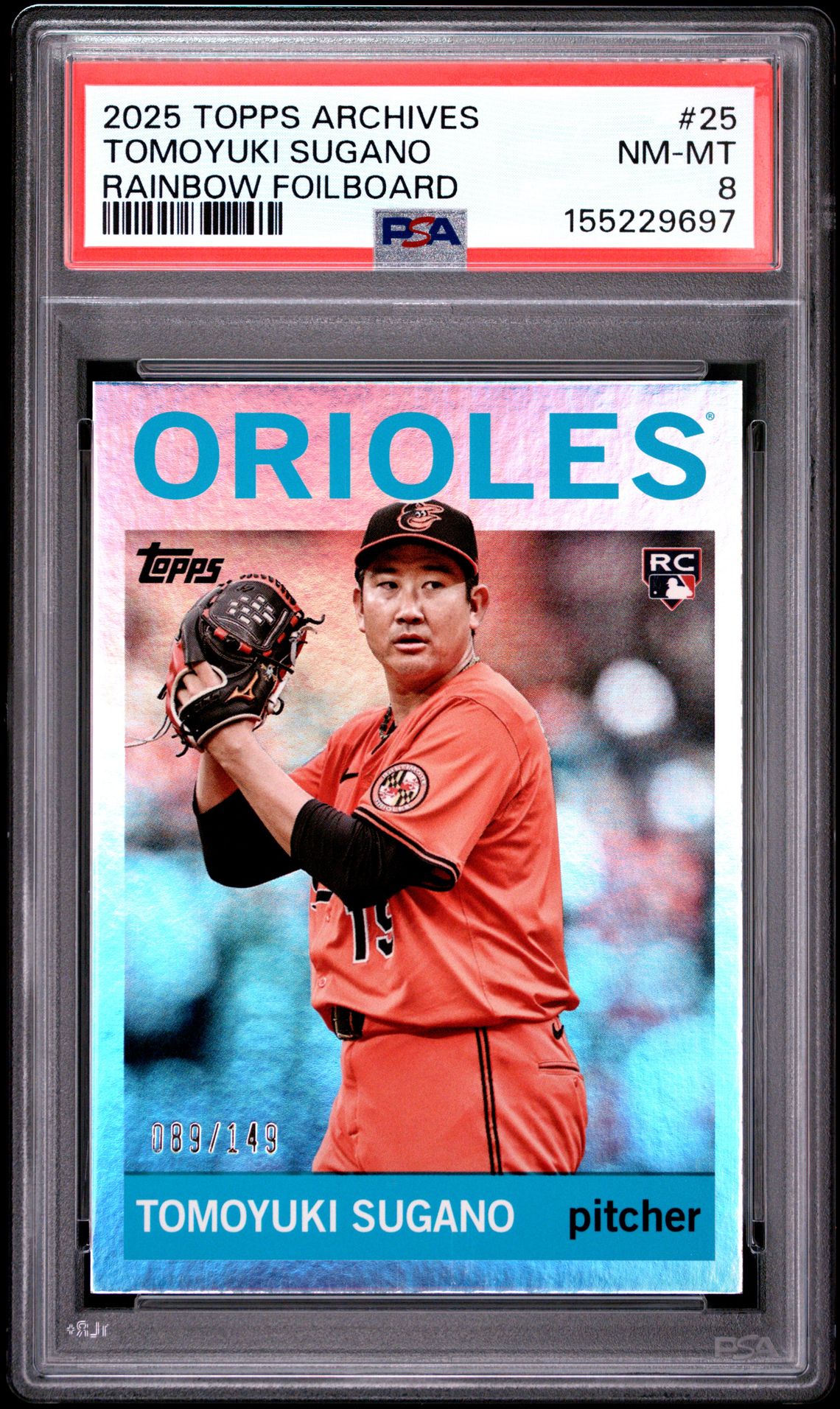 2025 Topps Archives Tomoyuki Sugano #25 (Rainbow Foilboard) Nm-Mt 8 front