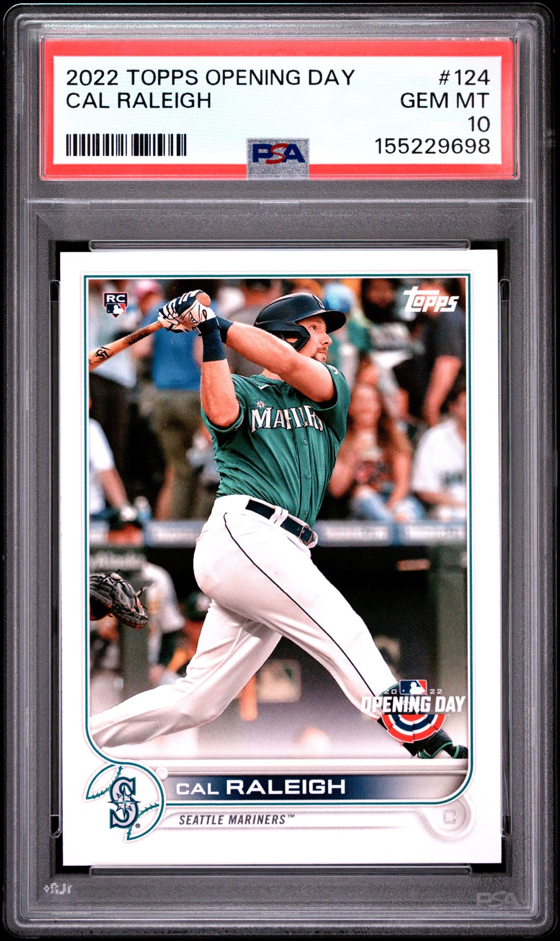 2022 Topps Opening Day Cal Raleigh #124 Gem Mt 10 front view - PSA graded GEM MT 10