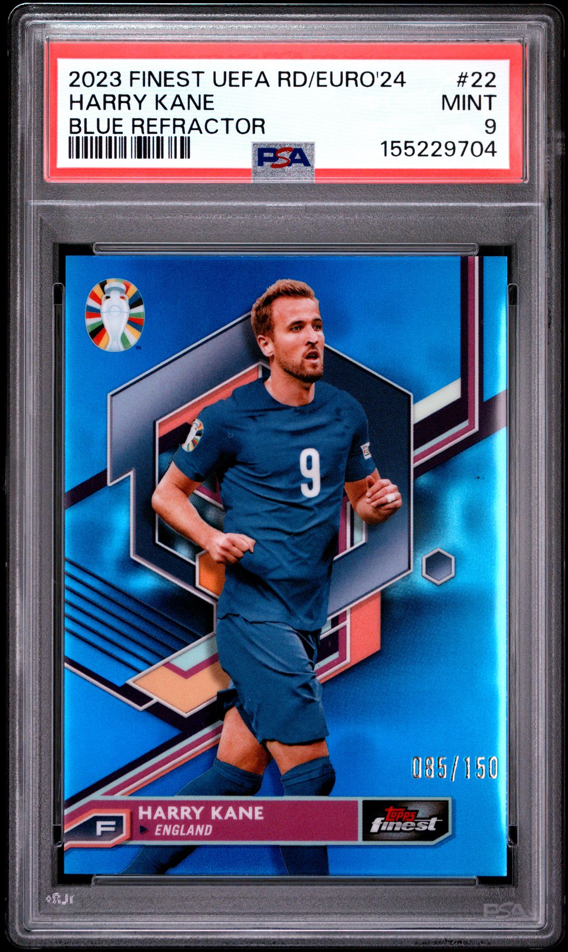 2023 Topps Finest Road To Uefa Euro 2024 Harry Kane #22 (Blue Refractor) Mint 9 front