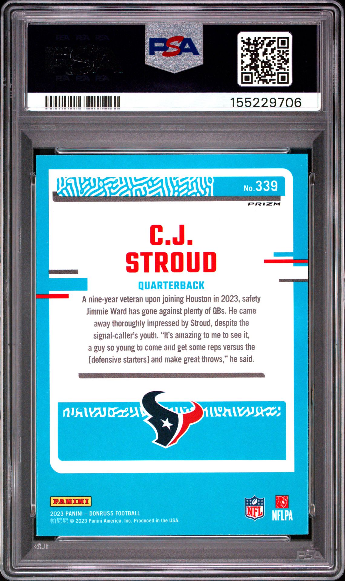 2023 Panini Donruss Cj Stroud #339 (Optic Preview-Pink) Mint 9 back