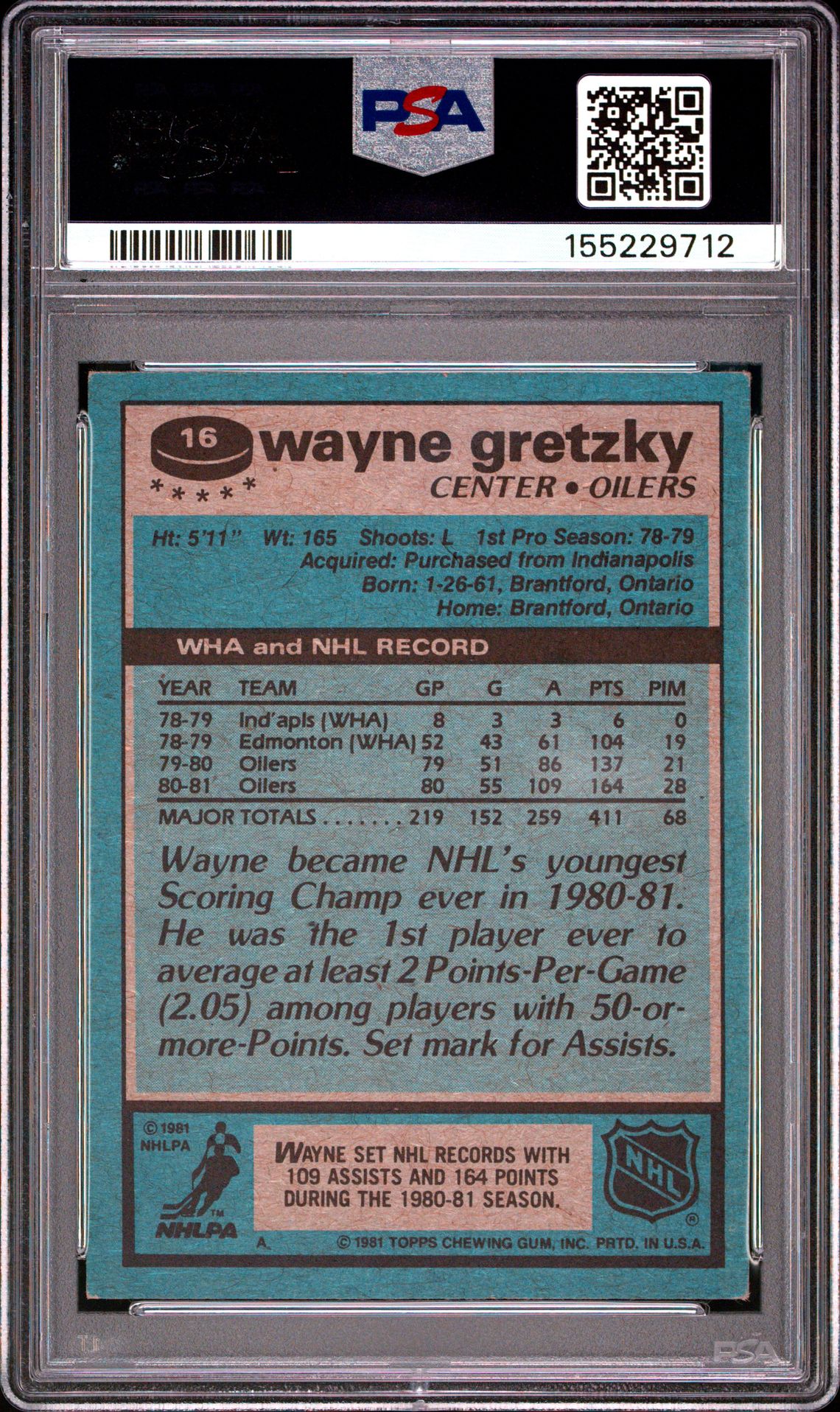 1981 Topps Wayne Gretzky #16 Ex 5 back