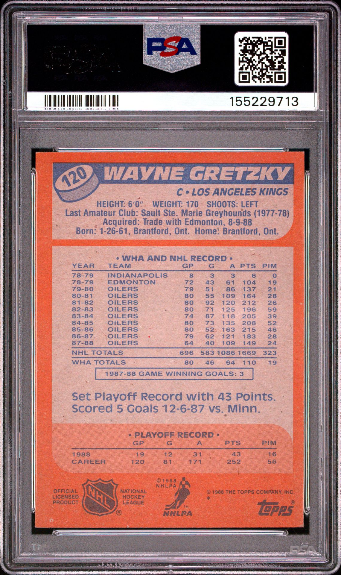 1988 Topps Wayne Gretzky #120 Nm 7 back