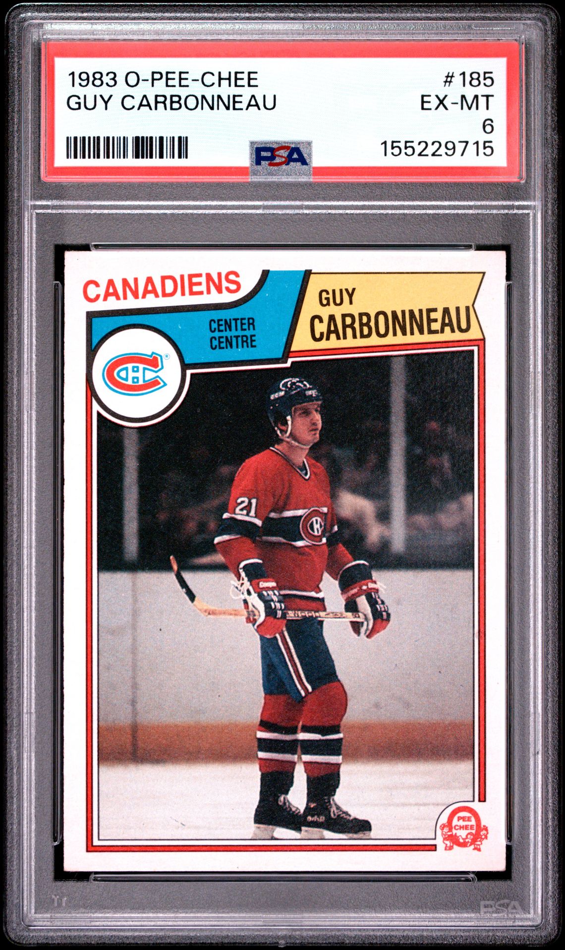 1983 O-Pee-Chee Guy Carbonneau #185 Ex-Mt 6 front