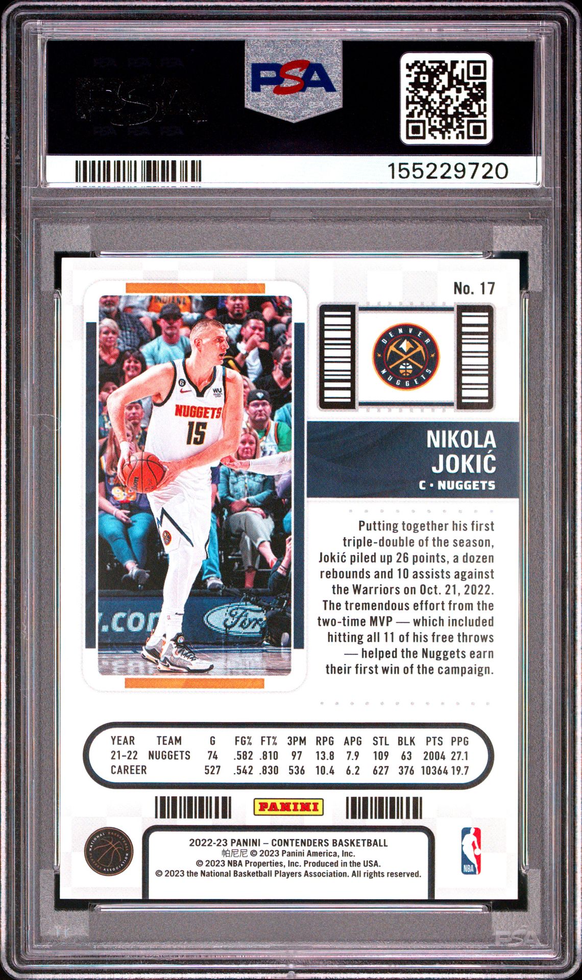 2022 Panini Contenders Nikola Jokic #17 (1St Round) Nm-Mt 8 back