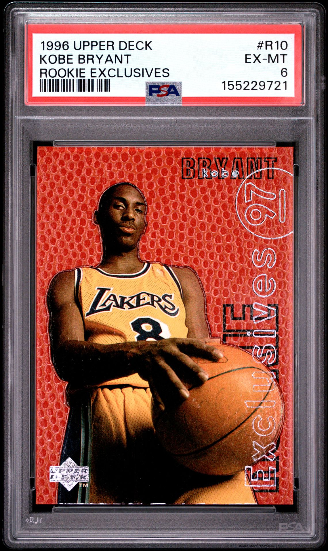 1996 Upper Deck Rookie Exclusives Kobe Bryant #R10 (Rookie Exclusives) Ex-Mt 6 front