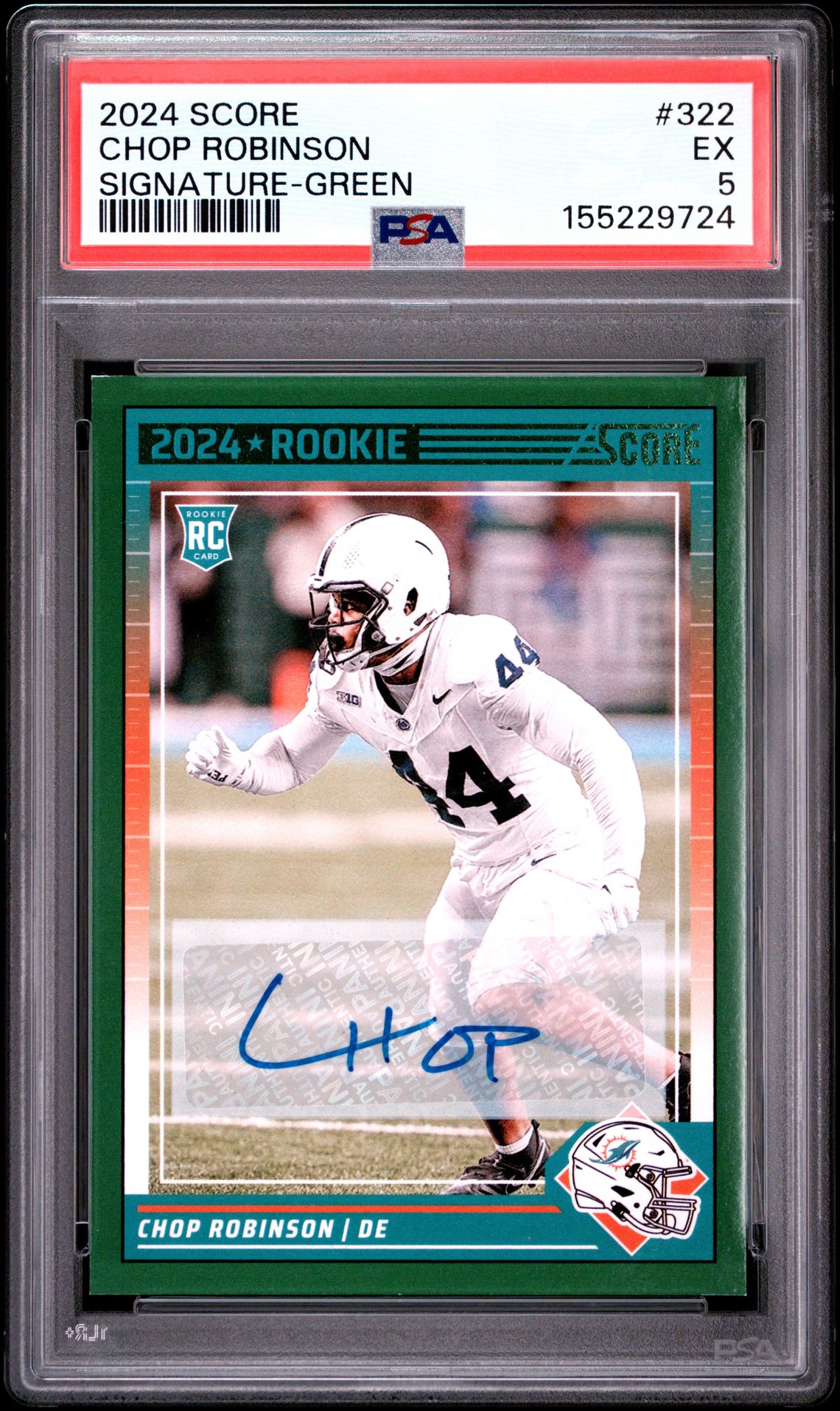 2024 Panini Score Chop Robinson #322 (Signature-Green) Ex 5 front