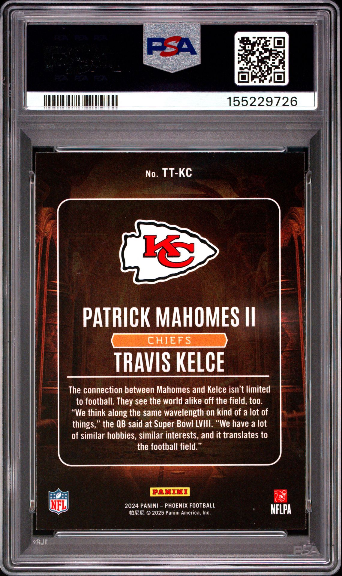 2024 Panini Phoenix Treasured Tandems Mahomes Ii/Kelce #Ttkc (Treasured Tandems-Hyper) Mint 9 back