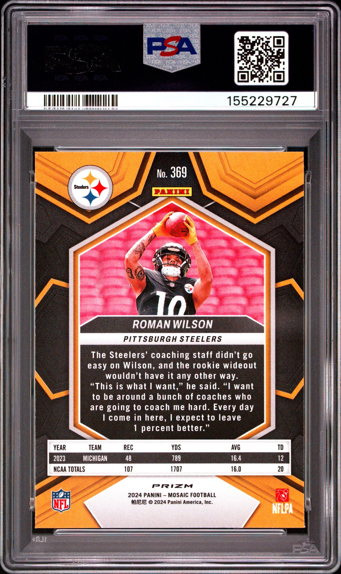 2024 Panini Mosaic Roman Wilson #369 (Red Sparkle) Nm-Mt 8 back