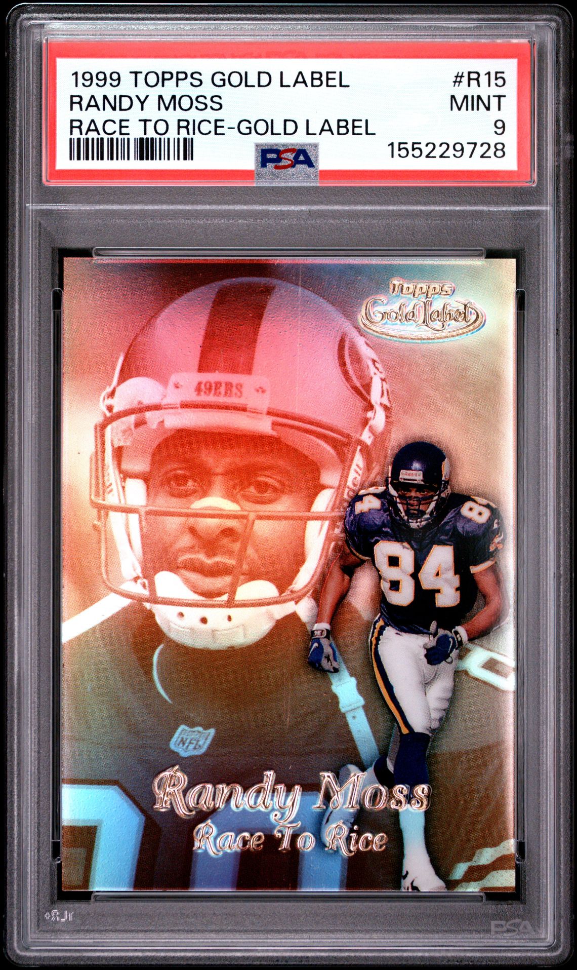 1999 Topps Gold Label Race 2 Rice Randy Moss #R15 (Race To Rice-Gold Label) Mint 9 front