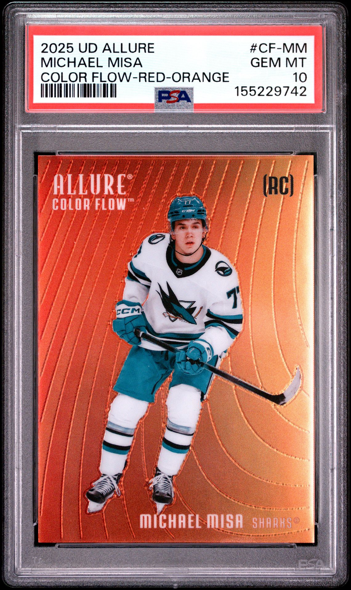 2025 Upper Deck Allure Color Flow Michael Misa #Cf-Mm (Color Flow-Red-Orange) Gem Mt 10 front