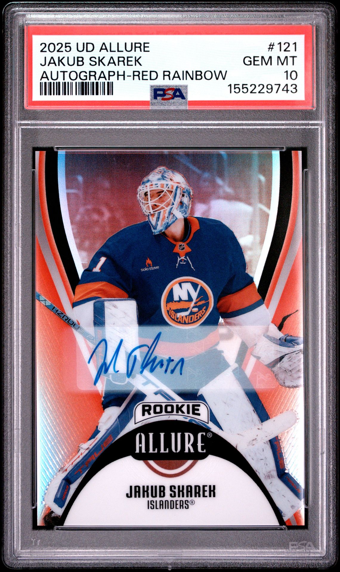 2025 Upper Deck Allure Jakub Skarek #121 (Autograph-Red Rainbow) Gem Mt 10 front view - PSA graded GEM MT 10