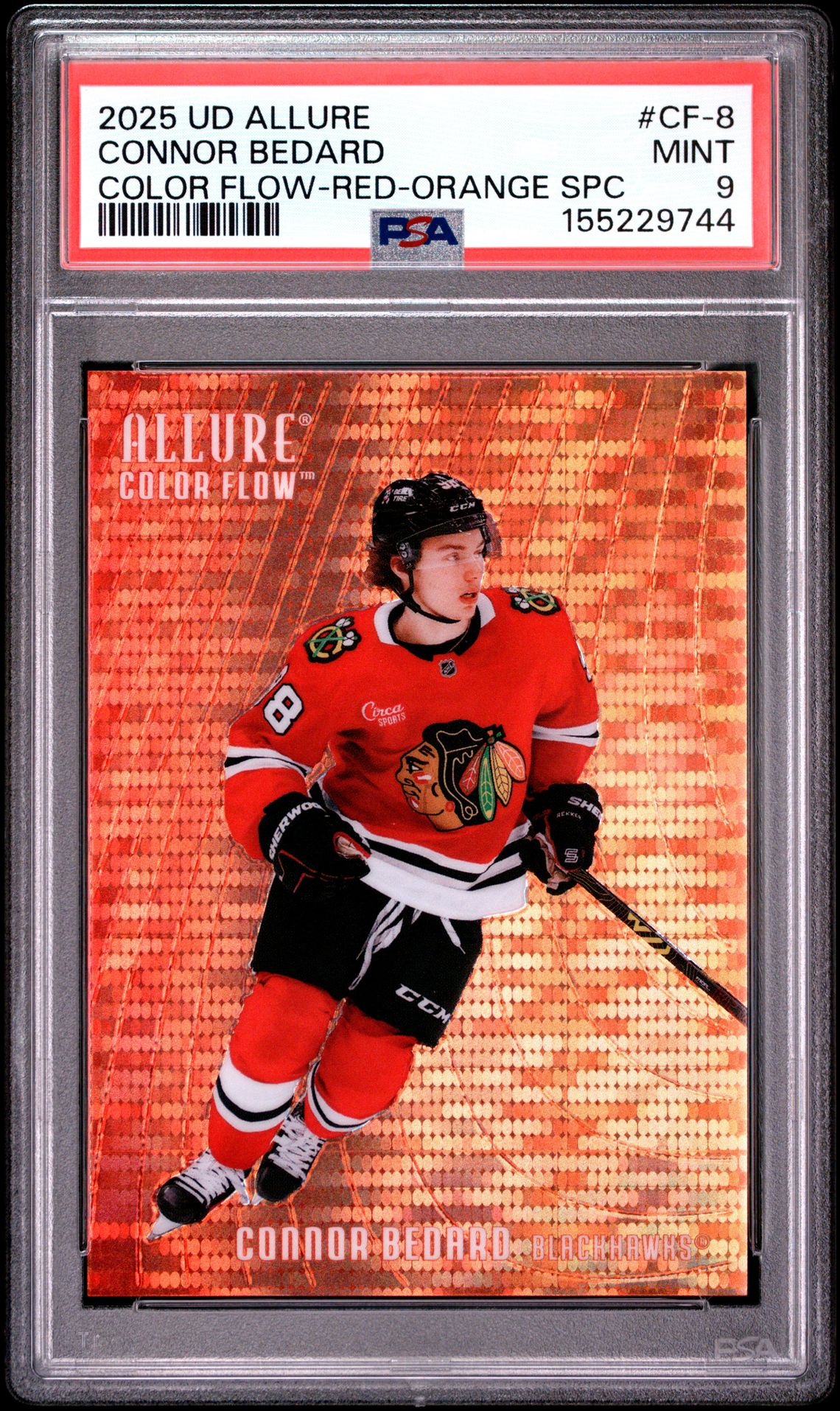 2025 Upper Deck Allure Color Flow Connor Bedard #Cf-8 (Color Flow-Red-Org Spct) Mint 9 front
