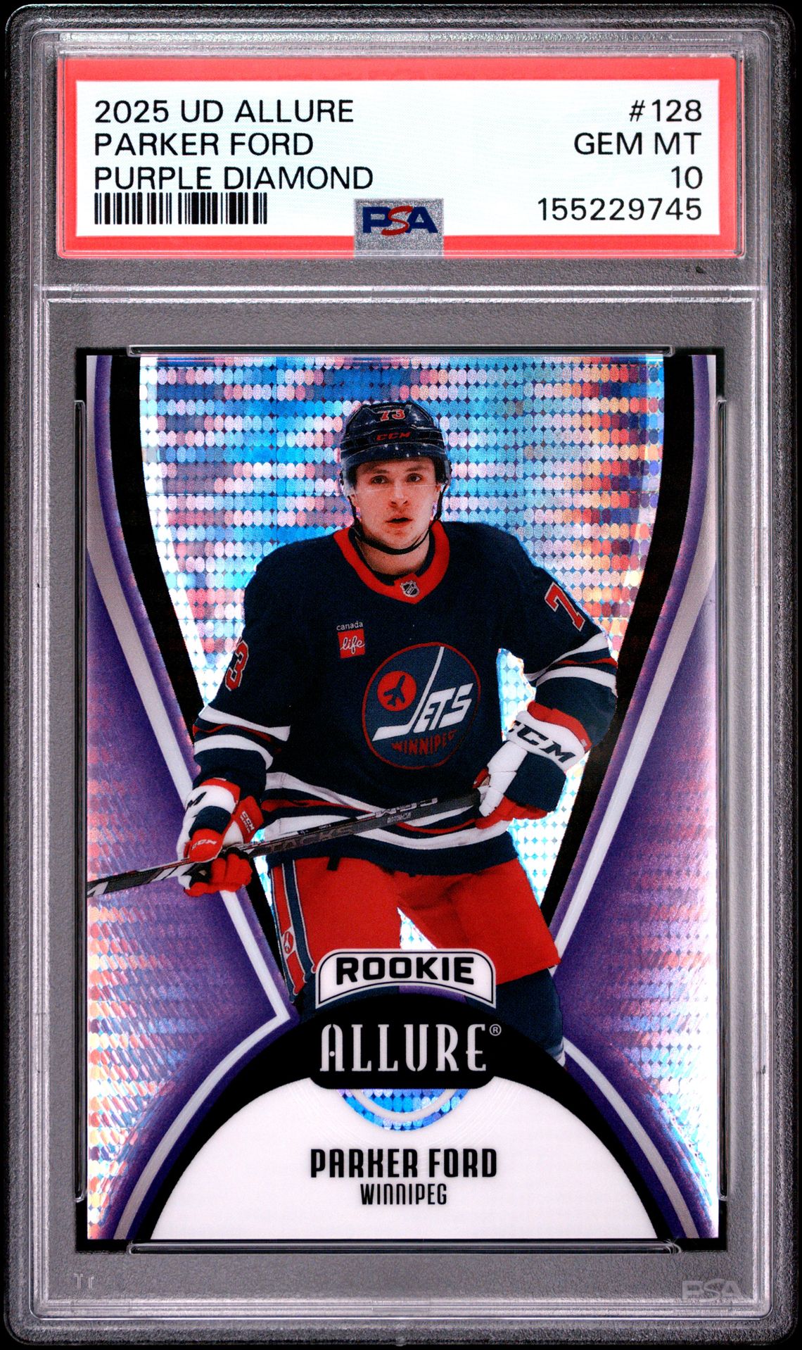 2025 Upper Deck Allure Parker Ford #128 (Purple Diamond) Gem Mt 10 front view - PSA graded GEM MT 10