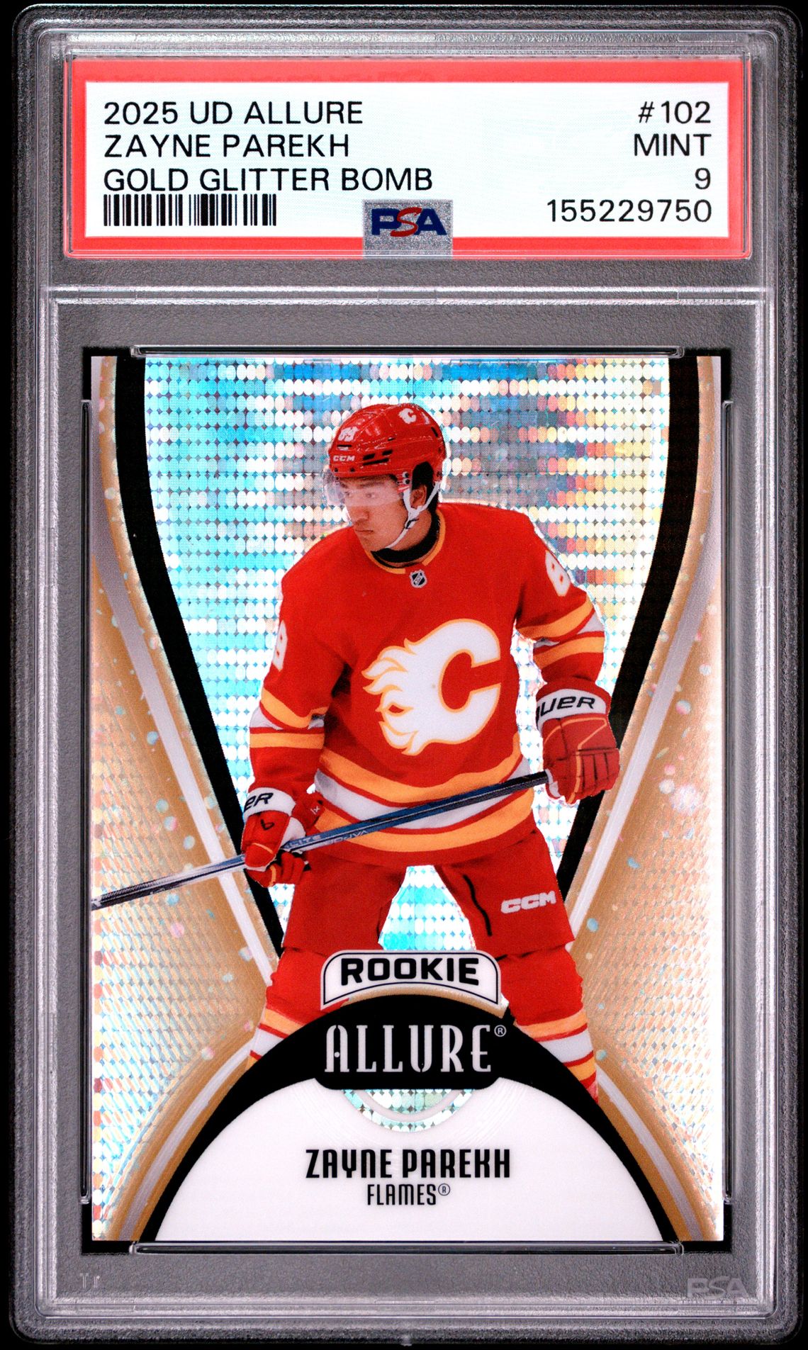 2025 Upper Deck Allure Zayne Parekh #102 (Gold Glitter Bomb) Mint 9 front