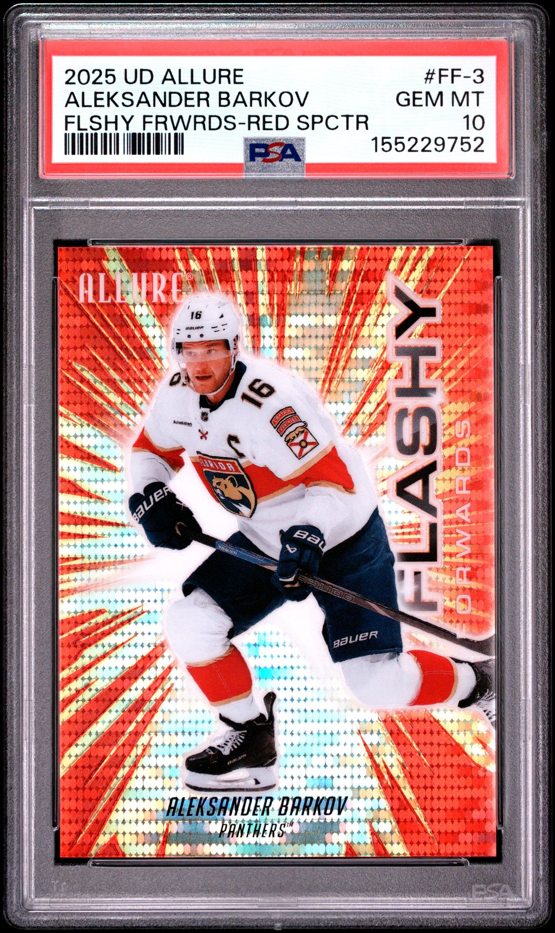 2025 Upper Deck Allure Flashy Forwards Aleksander Barkov #Ff-3 (Flashy Forwards-Spectrum) Gem Mt 10 front view - PSA graded GEM MT 10