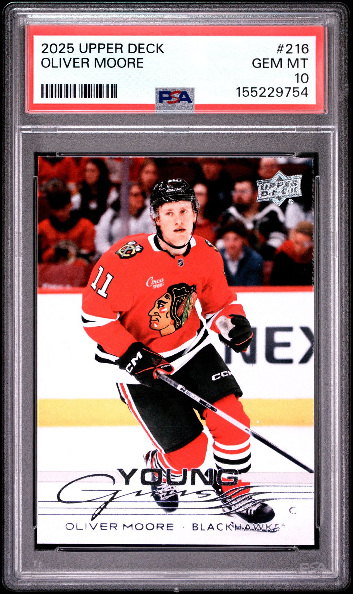 2025 Upper Deck Oliver Moore #216 Gem Mt 10 front view - PSA graded GEM MT 10