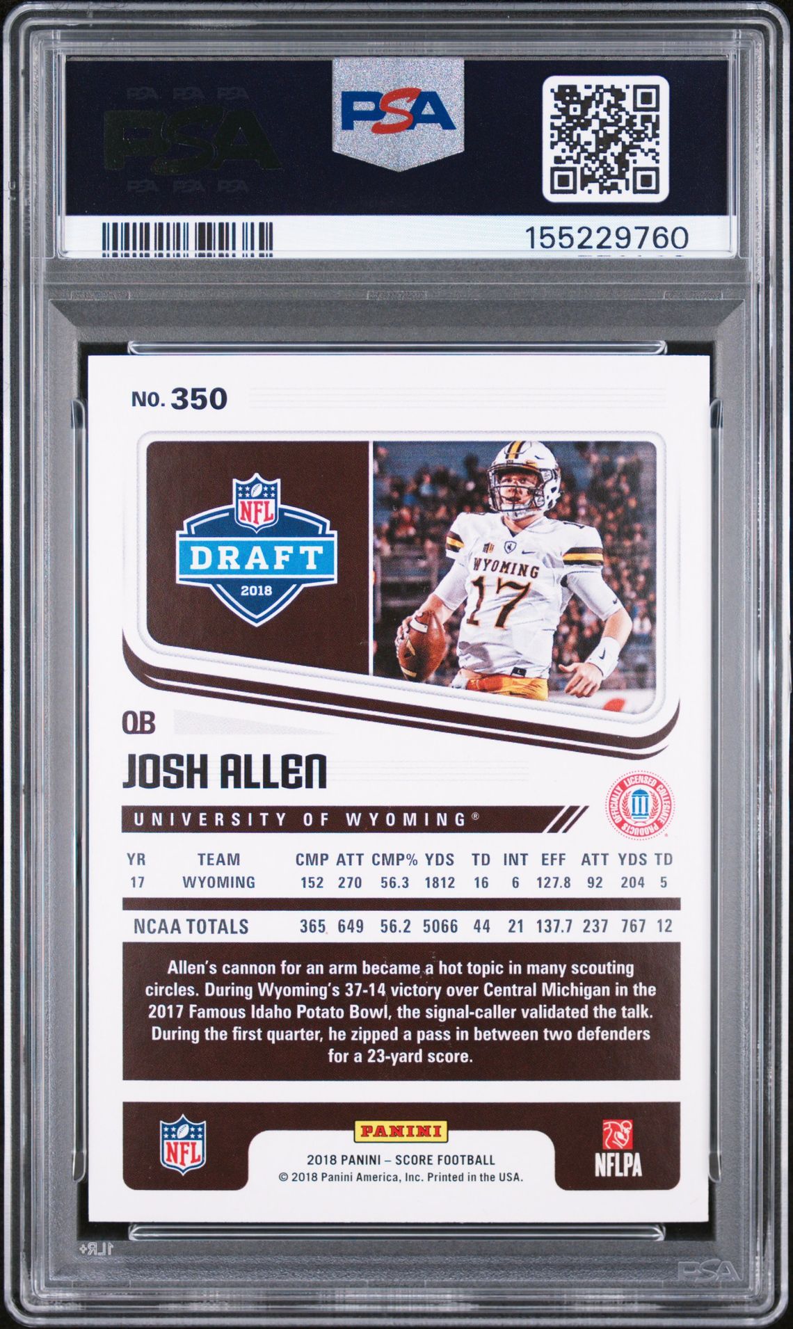 2018 Panini Score Josh Allen #350 Gem Mt 10 back