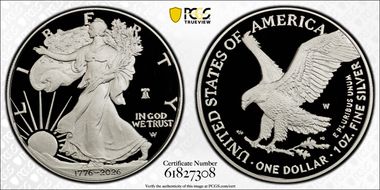 2026-W $1 Silver Eagle w/ Liberty Bell 250 Privy PR70DCAM