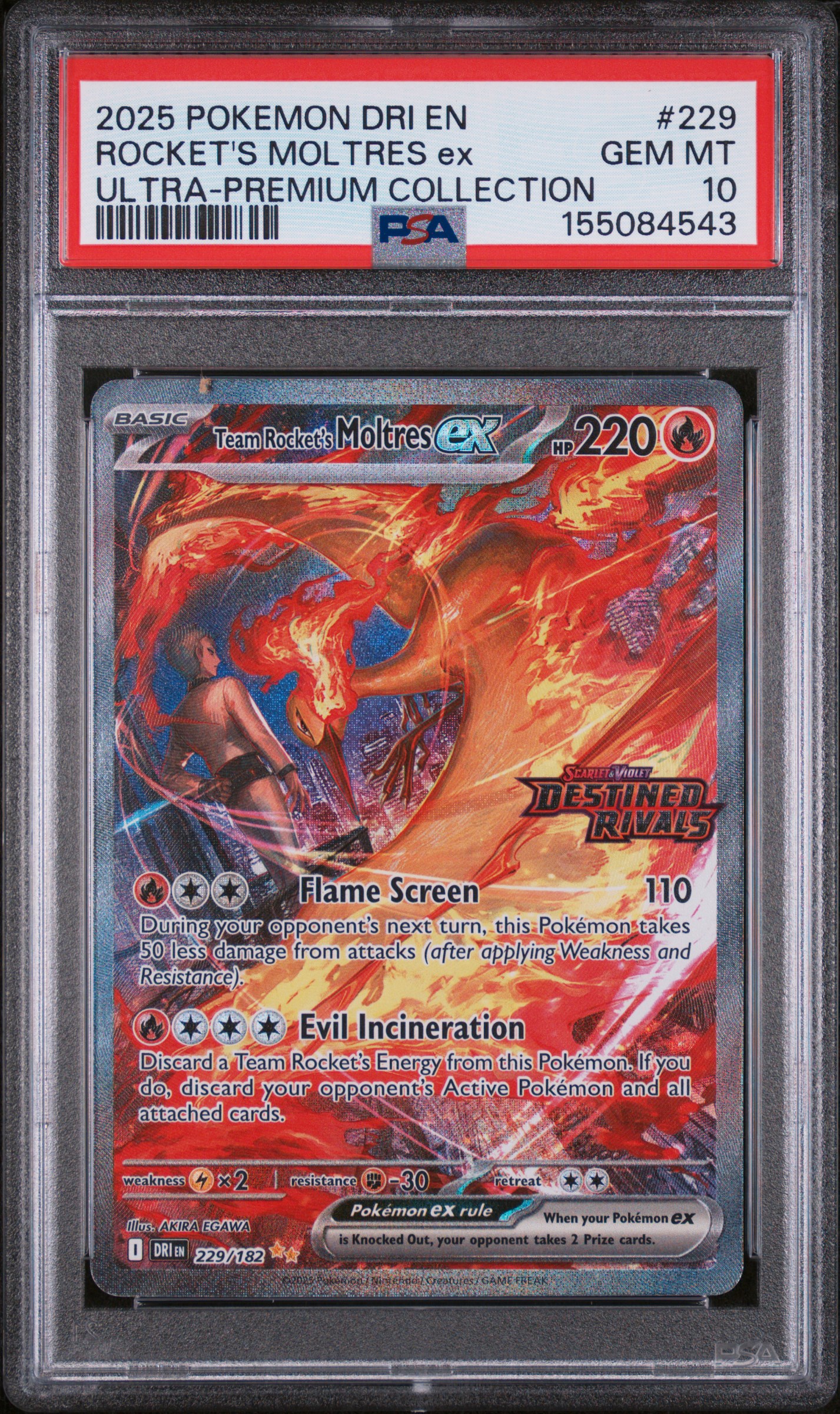 2025 #229 Team Rocket's Moltres EX PSA 10 Dri EN-Destined Rivals