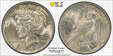 1924 $1 VAM 5A, Broken Wing AU58