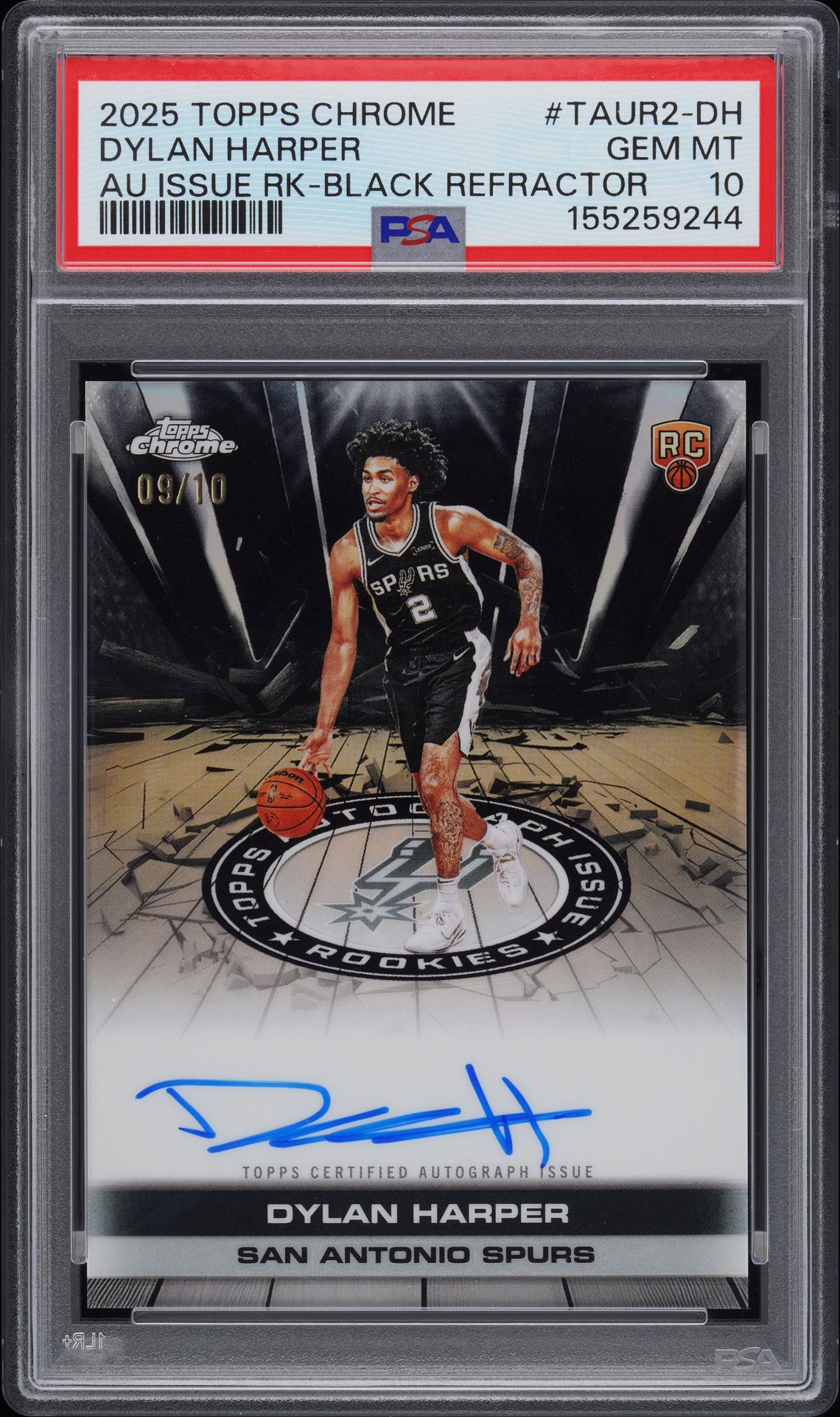 2025 Topps Chrome TOPPS CHROME AUTOGRAPH ISSUE ROOKIES AU ISSUE RK-BLACK REFRACTOR #TAUR2-DH Dylan Harper front