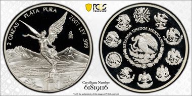 2001-Mo 2 Onza Libertad Ag PR68DCAM