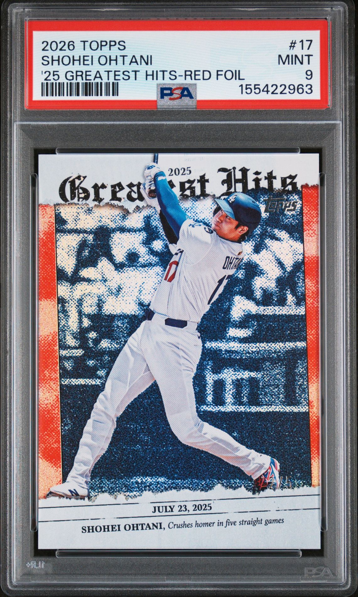 2026 Topps 2025 Greatest Hits Shohei Ohtani #17 ('25 Greatest Hits-Red Foil) Mint 9 front