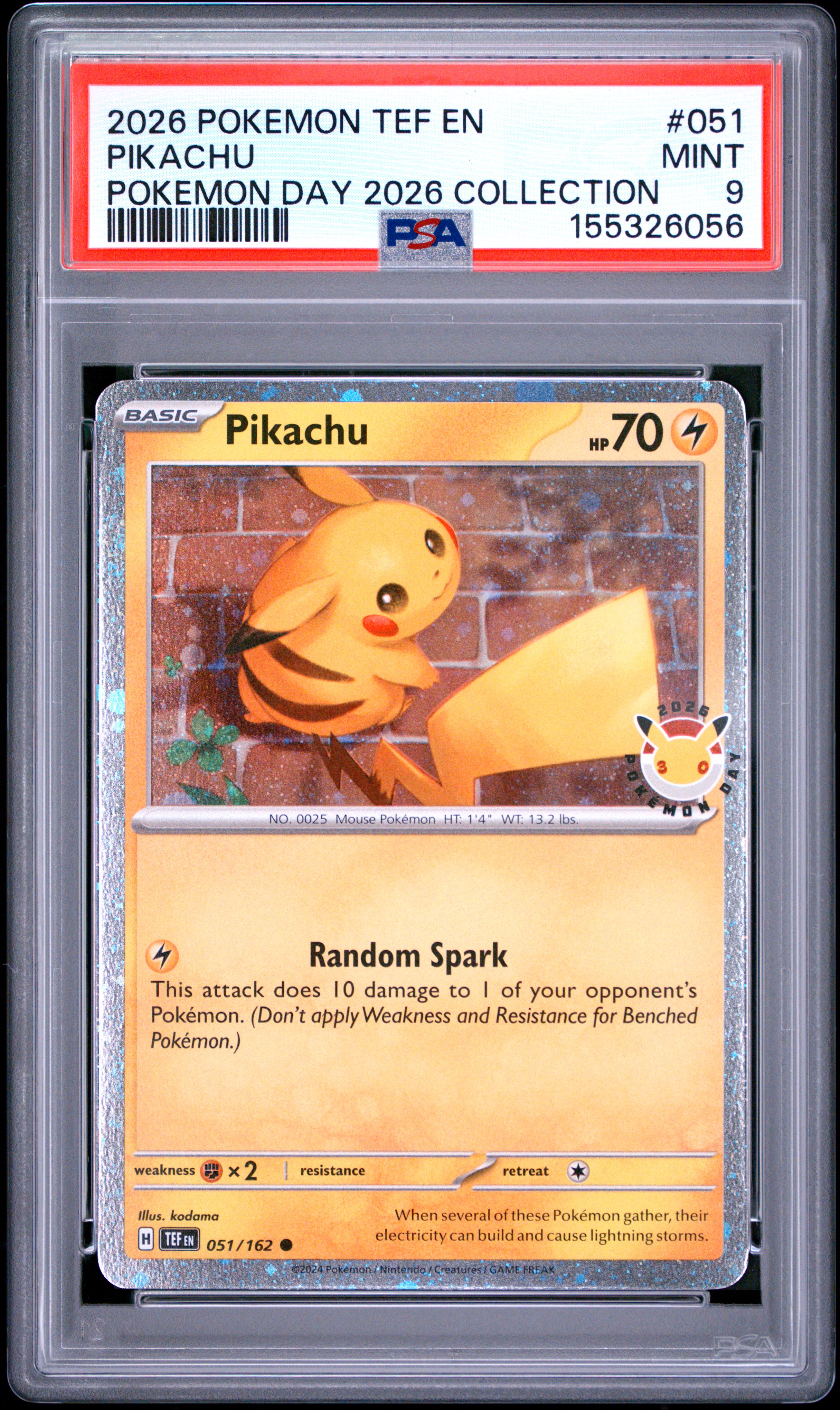 2026 #051 Pikachu PSA 9 Tef EN-Temporal Forces