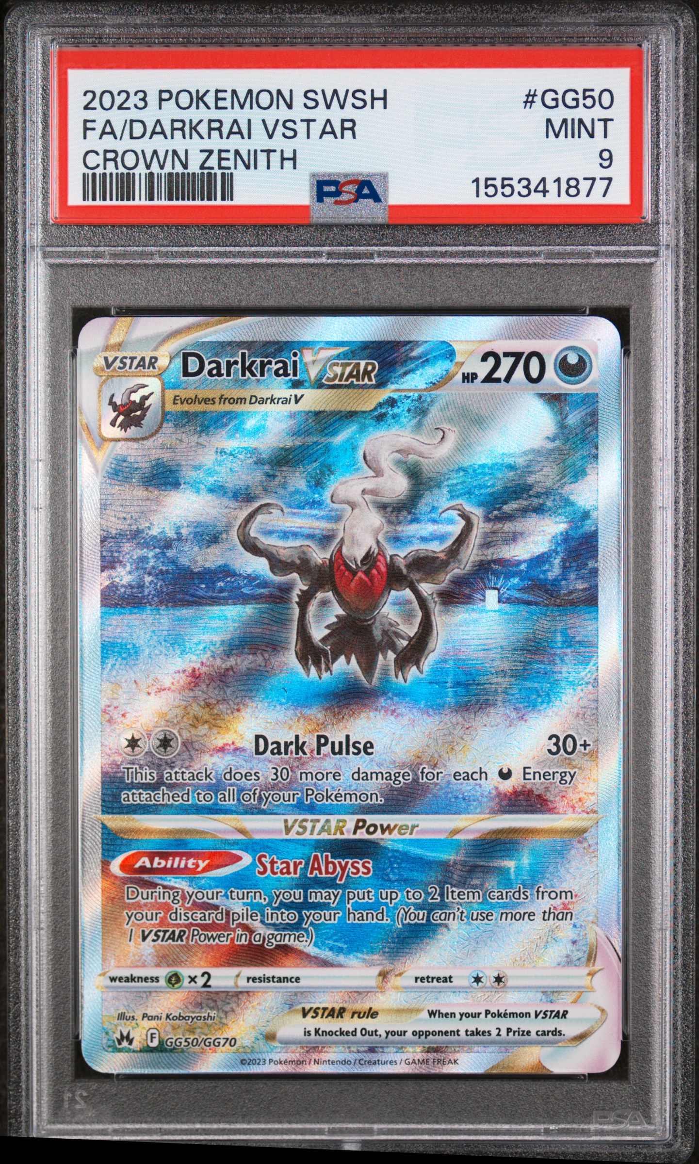2023 #GG50 Full Art/Darkrai Vstar PSA 9 Sword and Shield Crown Zenith