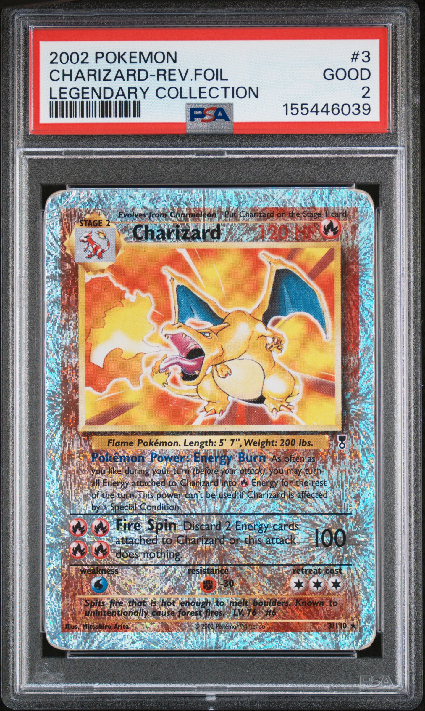 2002 #3 Charizard-Reverse Foil PSA 2 Legendary Collection
