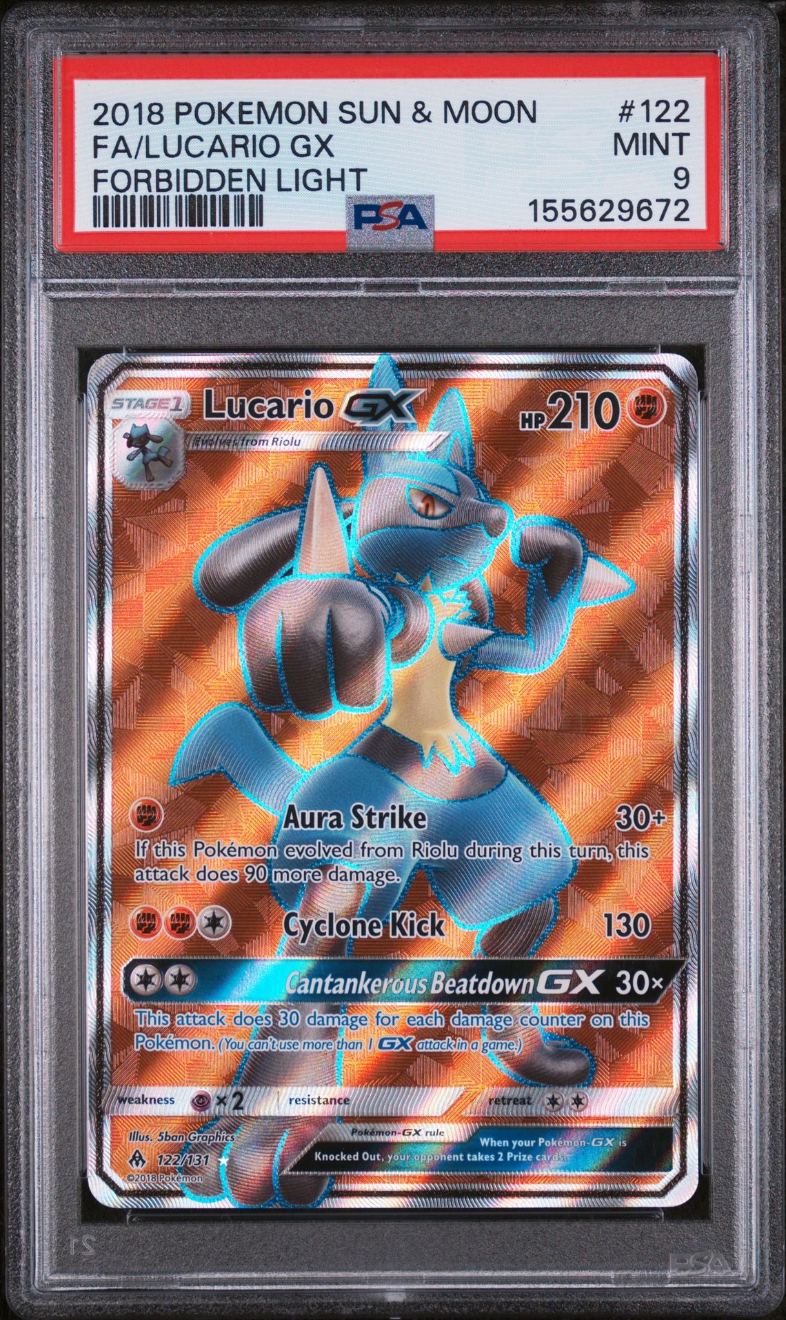2018 Pokemon POKEMON SUN & MOON FORBIDDEN LIGHT #122 Fa/Lucario Gx front