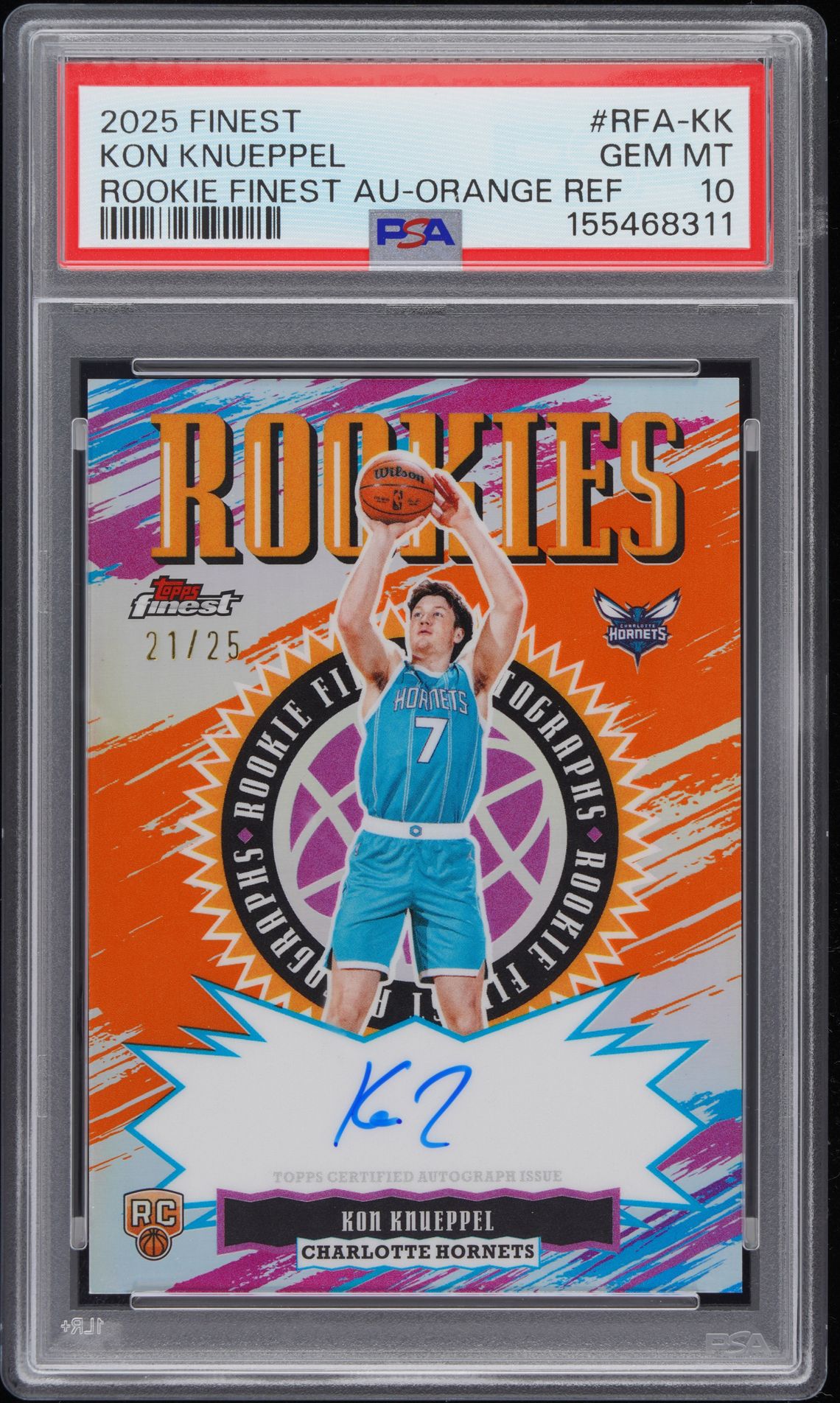 2025 Topps TOPPS FINEST ROOKIE FINEST AUTOGRAPHS Orange Refractor #RFA-KK Kon Knueppel front