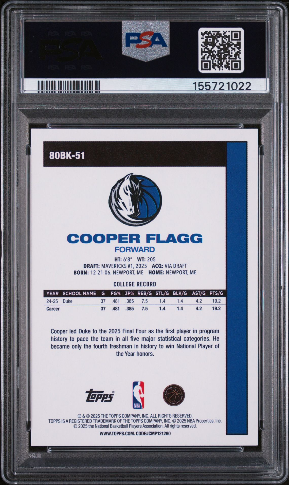 2025 Topps 1980-81 Topps Basketball Cooper Flagg #80Bk-51 Mint 9 back