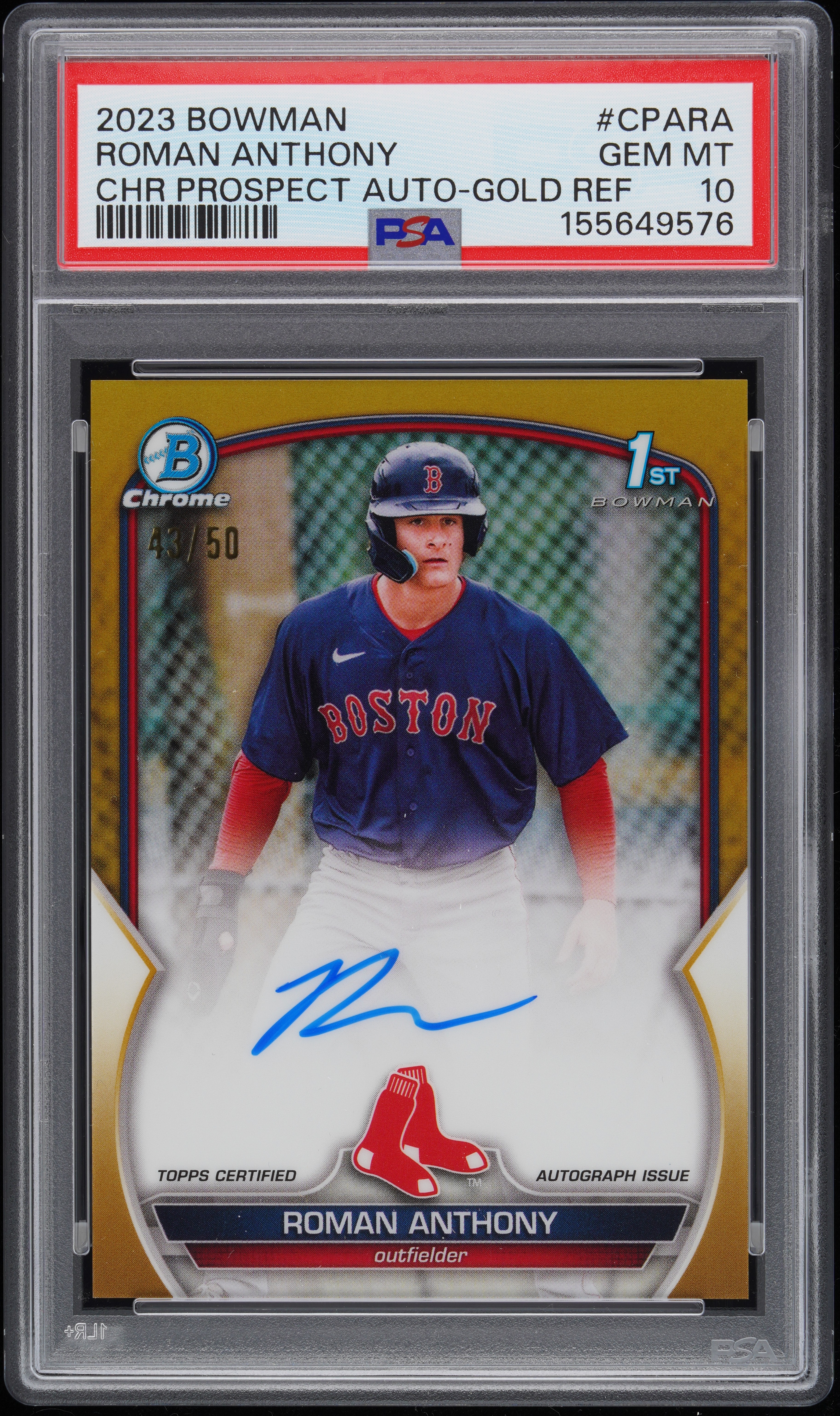 2023 Bowman Chrome BOWMAN CHROME PROSPECT AUTOGRAPHS Gold Refractor #CPARA Roman Anthony front